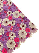 Multi-Color Guipure Lace Fabric - Lilac / Pink - Floral Lace Fabric Sold by The Yard