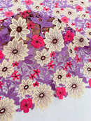 Multi-Color Guipure Lace Fabric - Lilac / Pink - Floral Lace Fabric Sold by The Yard