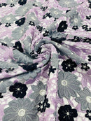 Multi-Color Guipure Lace Fabric - Lilac / Silver / Black - Floral Lace Fabric Sold by The Yard
