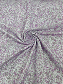 Bead/Sequins Lace Fabric - Lilac / Silver - Small Sequins and Beads Embroidered on Lace Fabric By Yard