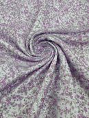 Bead/Sequins Lace Fabric - Lilac / Silver - Small Sequins and Beads Embroidered on Lace Fabric By Yard