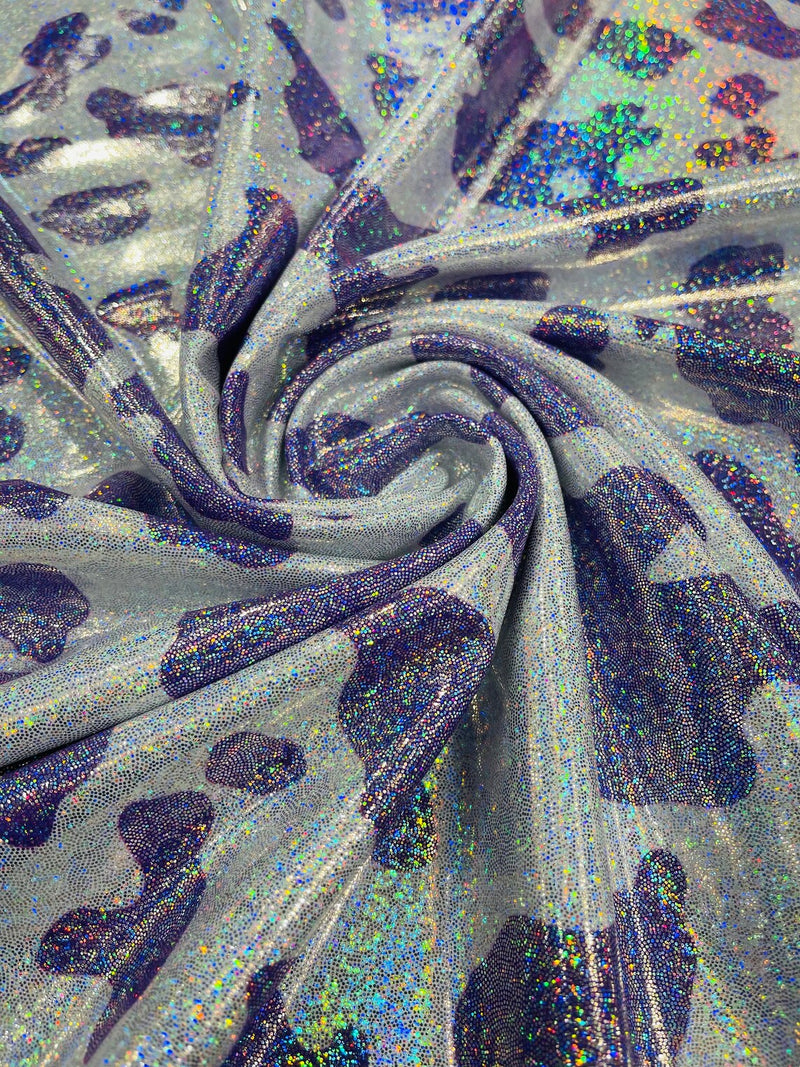 Spandex Cow Print Design - Lilac - Holographic Print Poly Spandex Fabric 4 Way Stretch - 60” Sold By Yard