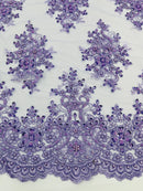 Isabela Design - Lilac - Embroidery Beaded Fabric With Sequin on a Mesh Fabric by the yard