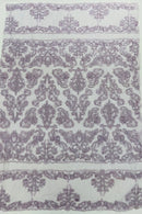 My Lady Beaded Fabric - Lilac - Damask Beaded Sequins Embroidered Fabric By Yard