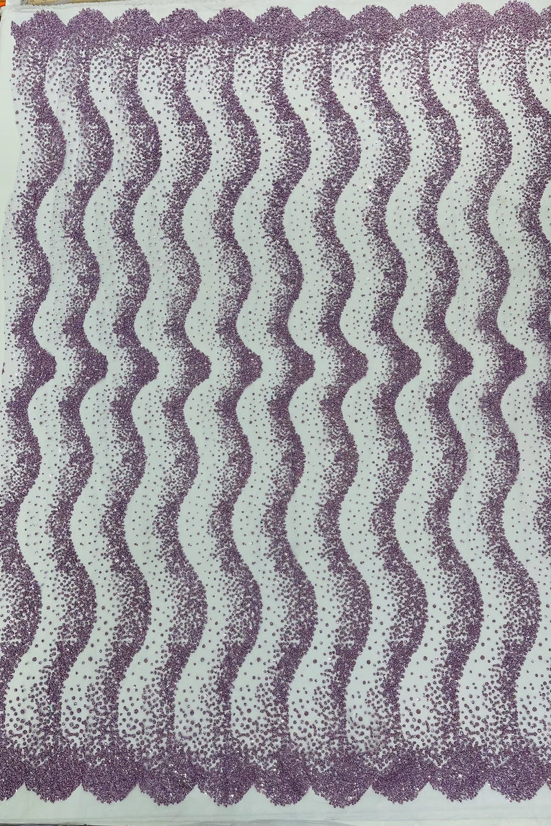 Mermaid Scales Bead Design - Lilac - Mermaid Sequins Bead Design Mesh Fabric by yard