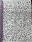 Beaded Wavy Fabric Design - Lilac - Bead and Sequins Wavy Lace Fabric By Yard