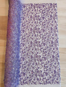 Floral Plant Bead Design - Lilac - Beaded Flower Plants Embroidered  Sequins Fabric By Yard