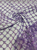 Diamond Net Bead Fabric - Lilac - Geometric Embroidery Beaded Sequins Fabric Sold By The Yard