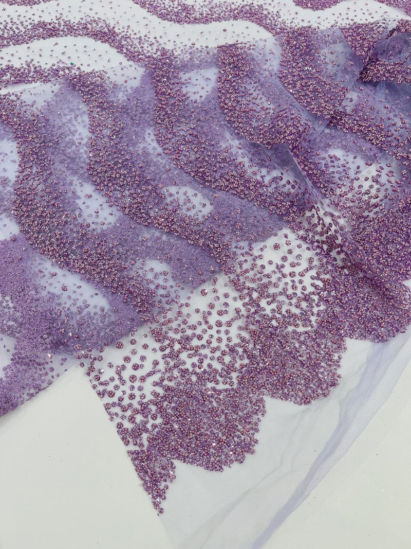 Mermaid Scales Bead Design - Lilac - Mermaid Sequins Bead Design Mesh Fabric by yard