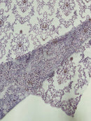 Beaded Butterfly Pattern Fabric - Lilac - Damask Fancy Bead Sequins Fabric Sold by Yard