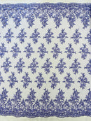 3D Floral Fabric - Lilac - Embroidered Flower with Rhinestone and Sequins Fabric Sold By Yard