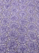 Sequins Satin Rosette Fabric - Lilac - 3D Satin Rose Sequins Floral Fabric Sold By The Yard