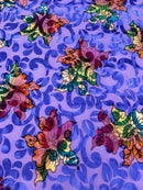 Floral Burnout Stretch Velvet - Lilac - Multi-Color Velvet Burnout Fabric Sold By The Yard