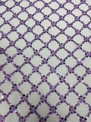 Diamond Net Bead Fabric - Lilac - Geometric Embroidery Beaded Sequins Fabric Sold By The Yard
