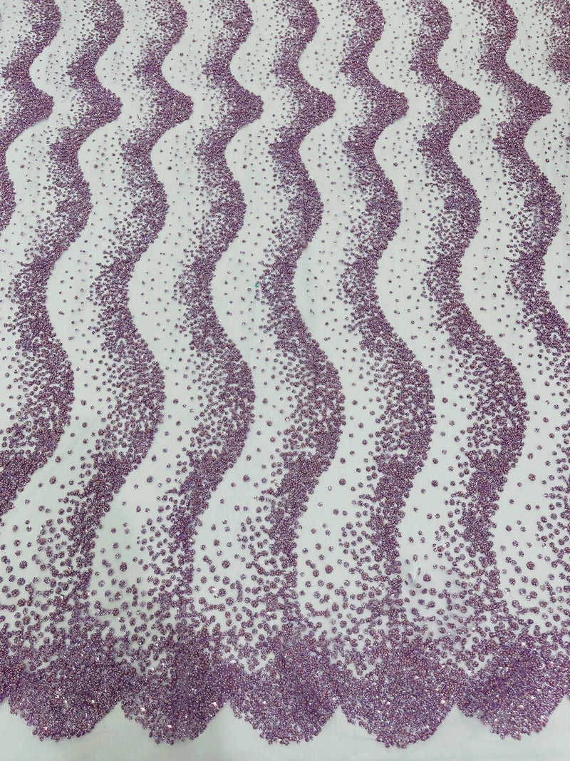 Mermaid Scales Bead Design - Lilac - Mermaid Sequins Bead Design Mesh Fabric by yard