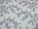 Floral Two Tone Lace Fabric - Lilac - Sequins Embroidery Floral Lace Fabric Sold By Yard