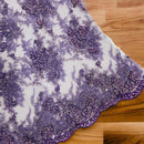 Tauros Beaded Design - Lilac - Floral Beads and Sequins Embroidered on a Mesh Sold By Yard