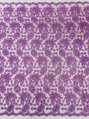 Metallic Floral Lace Fabric - Lilac - Hologram Sequins Floral Metallic Thread Fabric by Yard