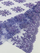 Isabela Design - Lilac - Embroidery Beaded Fabric With Sequin on a Mesh Fabric by the yard