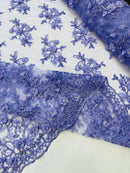 3D Floral Fabric - Lilac - Embroidered Flower with Rhinestone and Sequins Fabric Sold By Yard