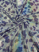 Spandex Cow Print Design - Lilac - Holographic Print Poly Spandex Fabric 4 Way Stretch - 60” Sold By Yard