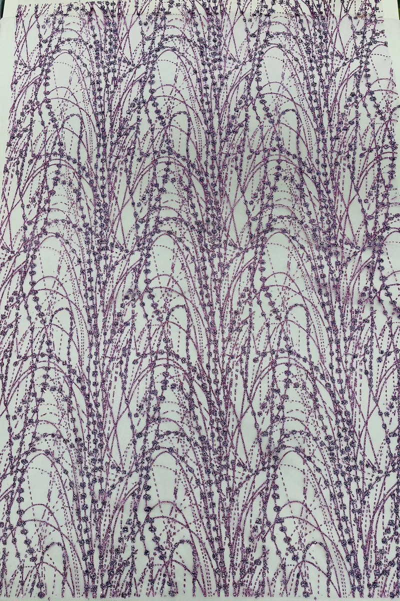 Tulle Glitter Galaxy Design Fabric - Lilac - Tulle Fabric with Sparkle Glitter Design Sold By Yard