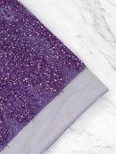 Beaded Embroidered Fabric - Lilac - Embroidered Heart and Feather Pattern Fabric Sold By Yard
