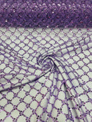Diamond Net Bead Fabric - Lilac - Geometric Embroidery Beaded Sequins Fabric Sold By The Yard