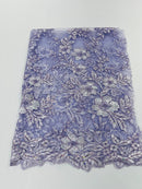 Floral Two Tone Lace Fabric - Lilac - Sequins Embroidery Floral Lace Fabric Sold By Yard