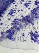 3D Floral Glitter Fabric - Lilac - 3D Sequins and Glitter Floral Design on Mesh Sold By Yard