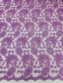 Metallic Floral Lace Fabric - Lilac - Hologram Sequins Floral Metallic Thread Fabric by Yard
