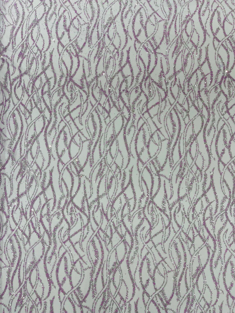 Beaded Wavy Fabric Design - Lilac - Bead and Sequins Wavy Lace Fabric By Yard