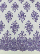 Isabela Design - Lilac - Embroidery Beaded Fabric With Sequin on a Mesh Fabric by the yard