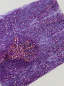 Beaded Embroidered Fabric - Lilac - Embroidered Heart and Feather Pattern Fabric Sold By Yard