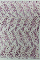 Multi-Color Floral Leaf Fabric - Lilac - Sequins Lace Flower Fabric Sold By Yard