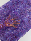 Butterflies Swirl Design - Lilac -  Metallic Sequins Butterflies on Lace Fabric By Yard