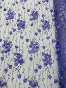 3D Floral Glitter Fabric - Lilac - 3D Sequins and Glitter Floral Design on Mesh Sold By Yard