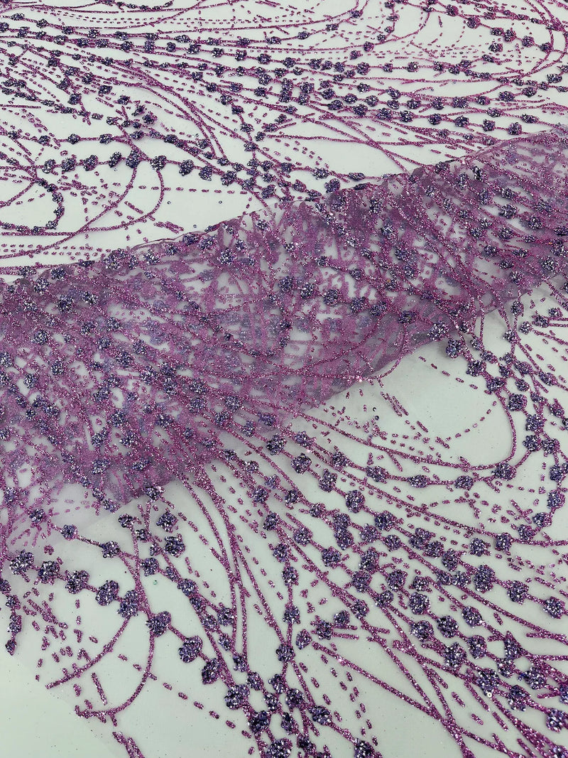 Tulle Glitter Galaxy Design Fabric - Lilac - Tulle Fabric with Sparkle Glitter Design Sold By Yard