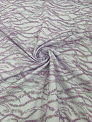 Beaded Wavy Fabric Design - Lilac - Bead and Sequins Wavy Lace Fabric By Yard
