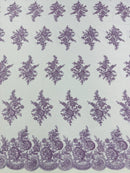 Flower Lace Sequins Fabric - Lilac - Embroidered Floral Pattern Fabric with Sequins on Lace By Yard
