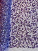 Floral Plant Bead Design - Lilac - Beaded Flower Plants Embroidered  Sequins Fabric By Yard