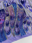 Olivia Sequins Design - Lilac - 4 Way Stretch Multi Color Sequin Fabric on Mesh Sold By Yard