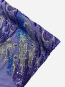 Olivia Sequins Design - Lilac - 4 Way Stretch Multi Color Sequin Fabric on Mesh Sold By Yard