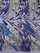 Olivia Sequins Design - Lilac - 4 Way Stretch Multi Color Sequin Fabric on Mesh Sold By Yard