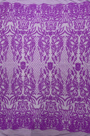 4 Way Stretch Fabric Design - Lilac Iridescent - Fancy Net Sequins Design Fabric By Yard