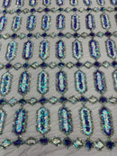 Geometric Stretch Sequin - Lilac Iridescent - Fancy Gem Design on Mesh By Yard