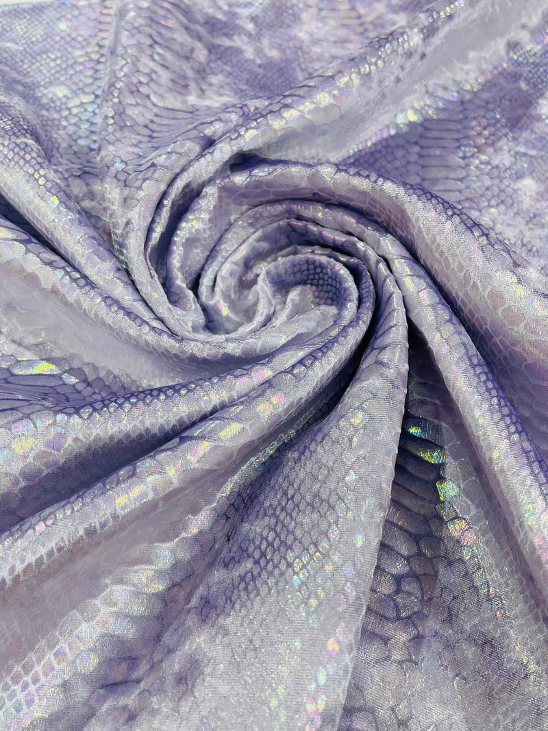 Lilac Iridescent Illusion Anaconda Foil Printed On Stretch Velvet - Sold By The Yard
