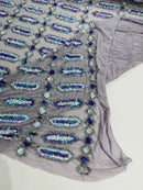 Geometric Stretch Sequin - Lilac Iridescent - Fancy Gem Design on Mesh By Yard
