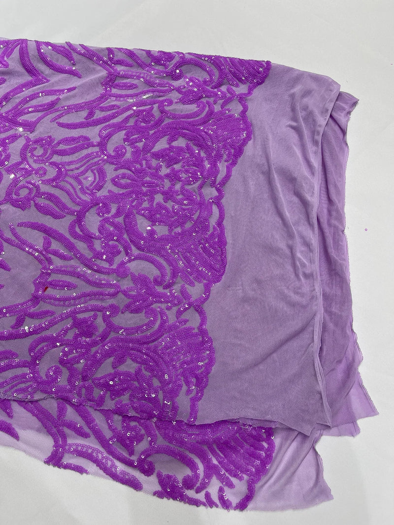 4 Way Stretch Fabric Design - Lilac Iridescent - Fancy Net Sequins Design Fabric By Yard