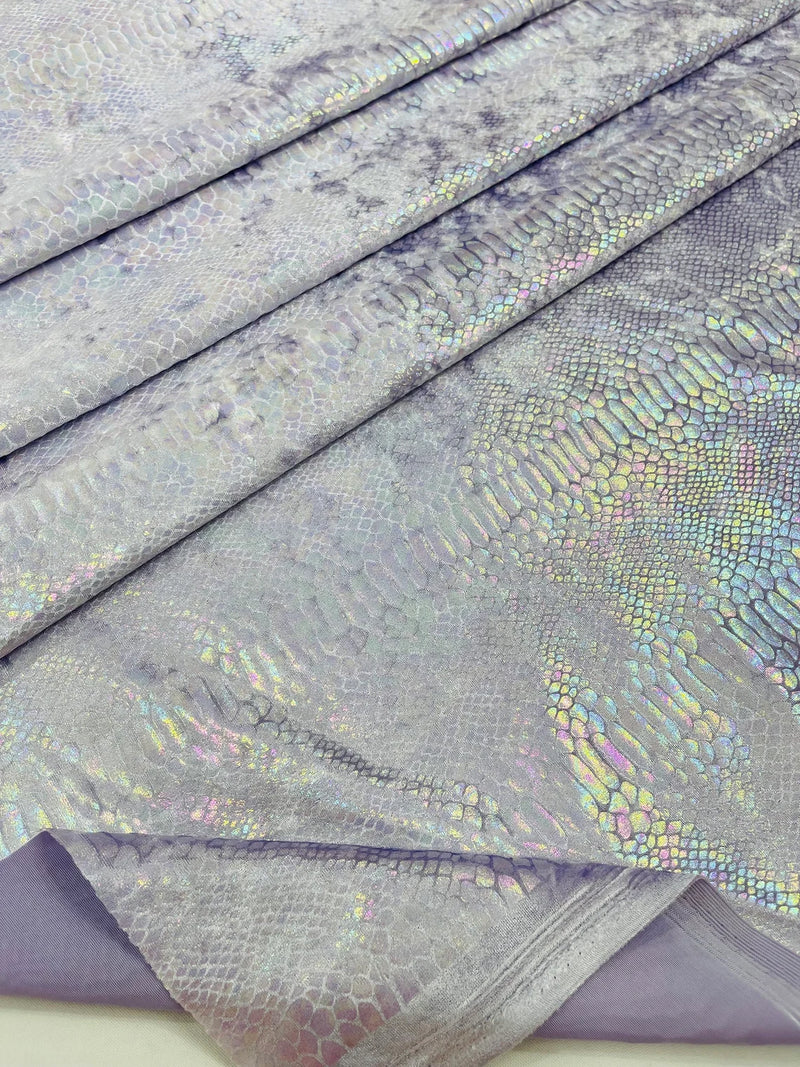 Lilac Iridescent Illusion Anaconda Foil Printed On Stretch Velvet - Sold By The Yard